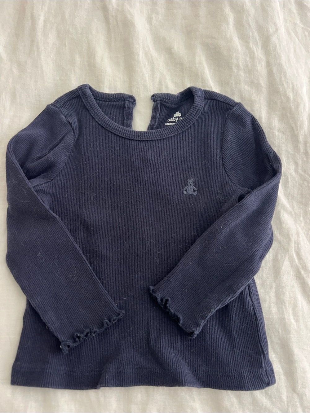 GAP Navy Ribbed Long Sleeve Tee with Ruffle Cuffs